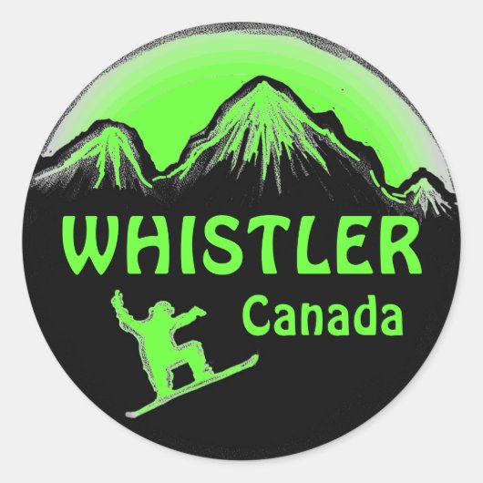 Whistler Canada groene snowboarder stickers (Voorkant)
