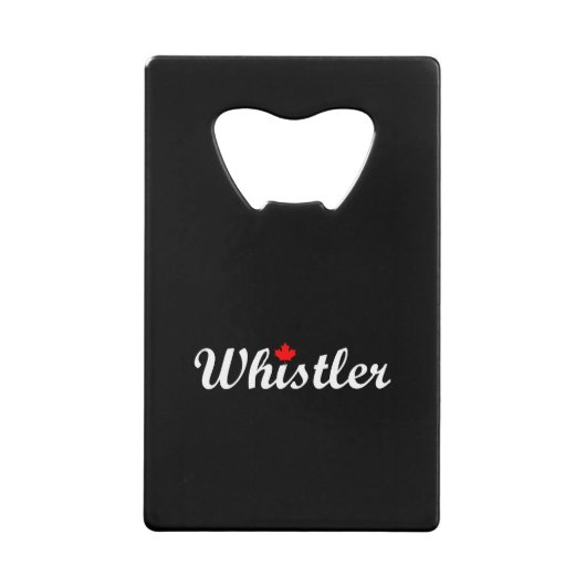 Whistler Canada Script Tekst Maple Leaf Dark Creditkaart Flessenopener (Voorkant)