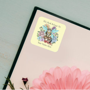Whisturige Pastel Tabby Feeënkat Bloemrijke Fantas Vierkante Sticker