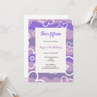 Whit and purple birthday party invitation  kaart