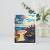 Whitby England Art Vintage Travel Illustratie Briefkaart (Staand voorkant)