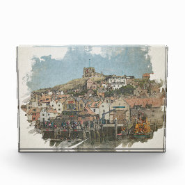 Whitby Harbour and St Mary's Church Watercolor Art Fotoblokken