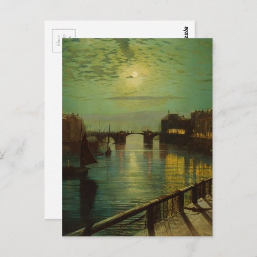 Whitby Harbour van Moonlight John Atkinson Grimsha Briefkaart (Voorkant / Achterkant)