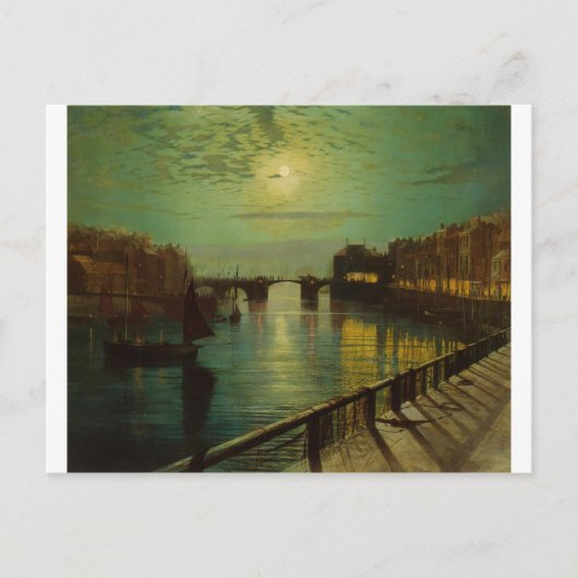 Whitby Harbour van Moonlight John Atkinson Grimsha Briefkaart (Voorkant)