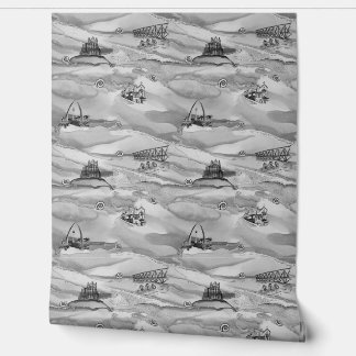 Whitby Pearl Wallpaper in gedempte tonen van grijs Behang