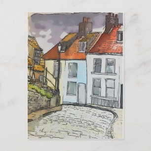 Whitby Steps Scarborough Origineel schilderij Briefkaart