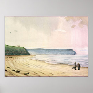 whitby zee and cliffs England Poster