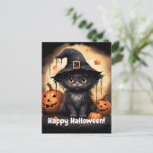 Whitchy zwart Kat pompoen Halloween Briefkaart (Staand voorkant)