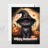 Whitchy zwart Kat pompoen Halloween Briefkaart (Voorkant / Achterkant)