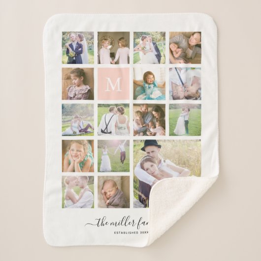 White 16 Photo Collage Monogram Name Calligraphy Sherpa Deken (Voorkant)
