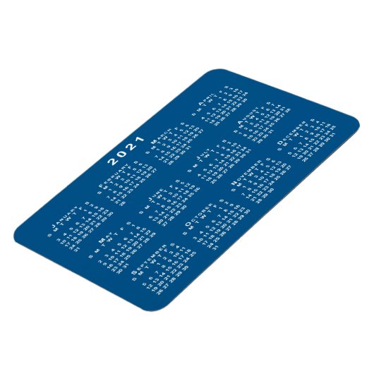 White 2021 Calendar Blauwgroen Blue Background Sja Magneet (Linkerzijde)