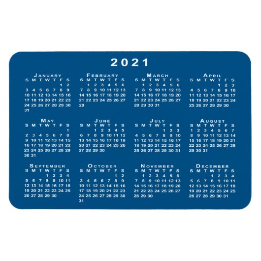 White 2021 Calendar Blauwgroen Blue Background Sja Magneet (Horizontaal)