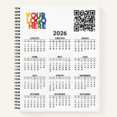 White 2026 Calendar Business Logo QR Code Notitieboek (Voorkant)