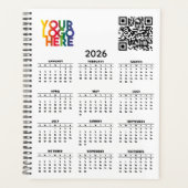 White 2026 Calendar Business Logo QR Code Planner (Voorkant)