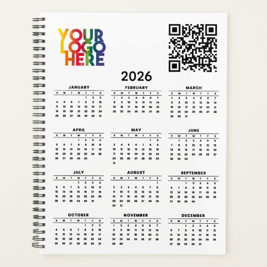 White 2026 Calendar Business Logo QR Code Planner (Voorkant)