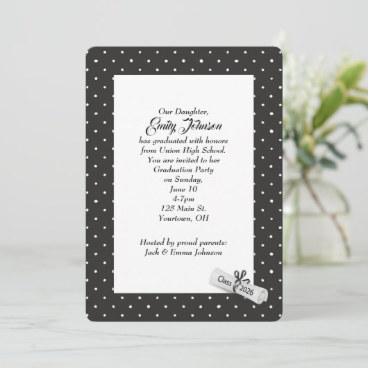 White 2026 Diploma on Polka Dot Pattern Kaart (Staand voorkant)