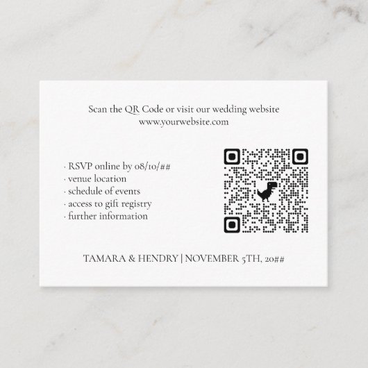 White 2 Photo Online RSVP QR Code Weduwen Informatiekaartje (Voorkant)
