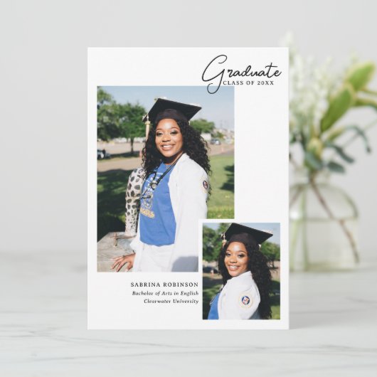 White 2 Photo Script Typography Afstuderen Aankondiging (Staand voorkant)