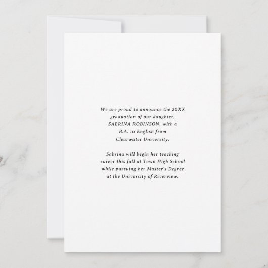 White 2 Photo Script Typography Afstuderen Aankondiging (Achterkant)