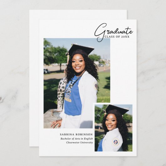 White 2 Photo Script Typography Afstuderen Aankondiging (Voorkant / Achterkant)