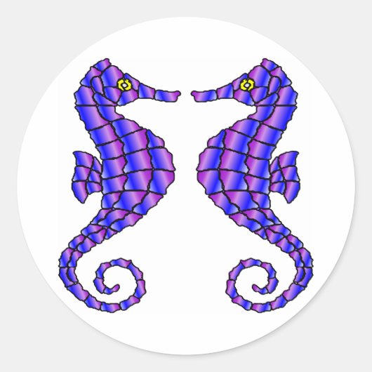 White 2 Seapaarden Ronde Sticker (Voorkant)