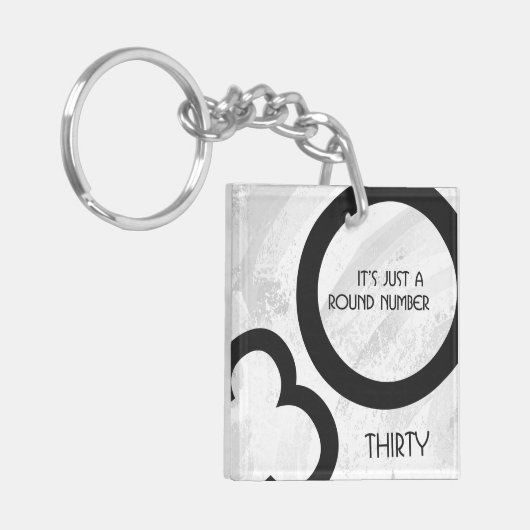White 30 decade Birthday Sleutelhanger (Voorkant Links)