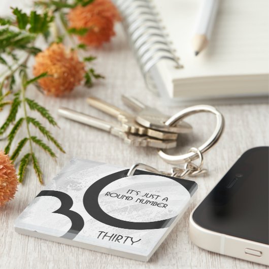 White 30 decade Birthday Sleutelhanger (Voorkant Rechts)