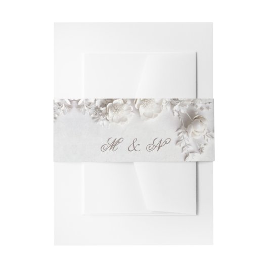 White 3 Floral Initials Wedding Uitnodigingen Wikkel (Voorkant Voorbeeld)