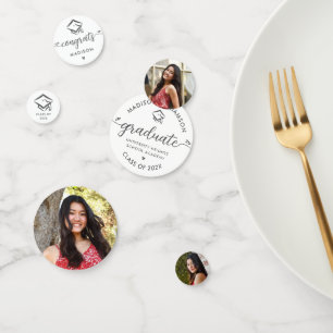 White 3 Photo Afstuderen Modern Script Hearts Pet Confetti