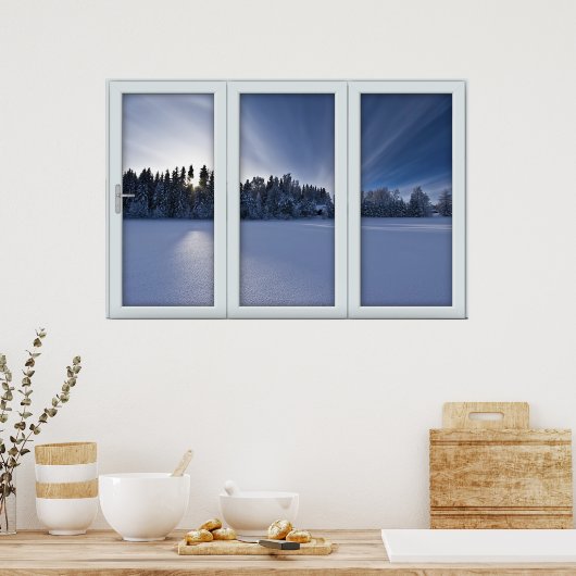 White-3-puit-raam-illusie winterscène poster (Keuken)