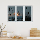 White 3-puit-ruitenlampkoppel bij vogels poster (Keuken)