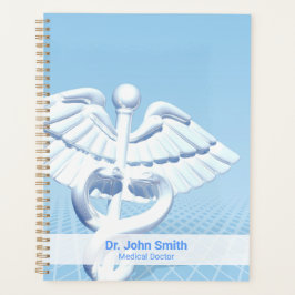 White 3D Caduceus Medical Blue Design Planner