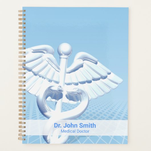 White 3D Caduceus Medical Blue Design Planner (Voorkant)
