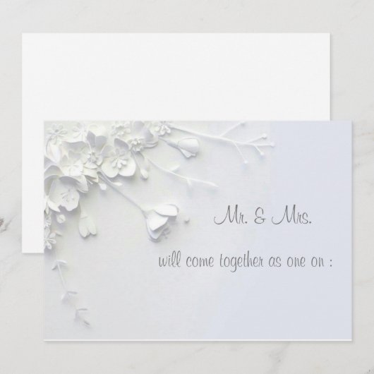 White 3D Eenvoudige bloemenuitnodiging Kaart (Voorkant / Achterkant)