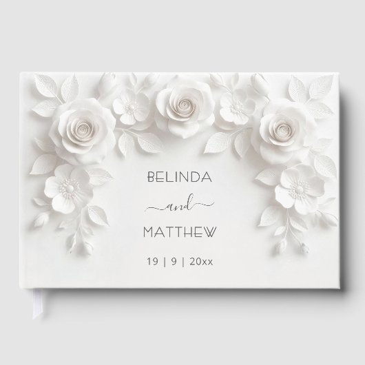 White 3D Floral Roses | Wedding Gastenboek (Voorkant)