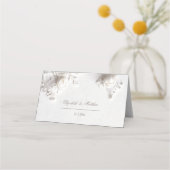 White 3D Flowers Arched Wedding Plaatskaartje (Achterkant)