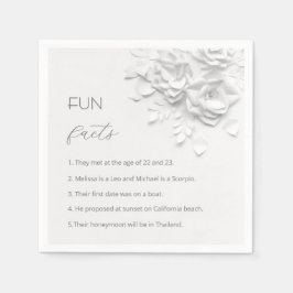 White 3D Flowers Roses Fun Facts Wedding Servet