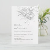 White 3D Flowers Roses Minimalist Wedding Invitati Kaart (Staand voorkant)