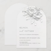 White 3D Flowers Roses Minimalist Wedding Kaart (Voorkant / Achterkant)