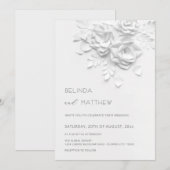 White 3D Flowers Roses Minimalist Wedding  Kaart (Voorkant / Achterkant)