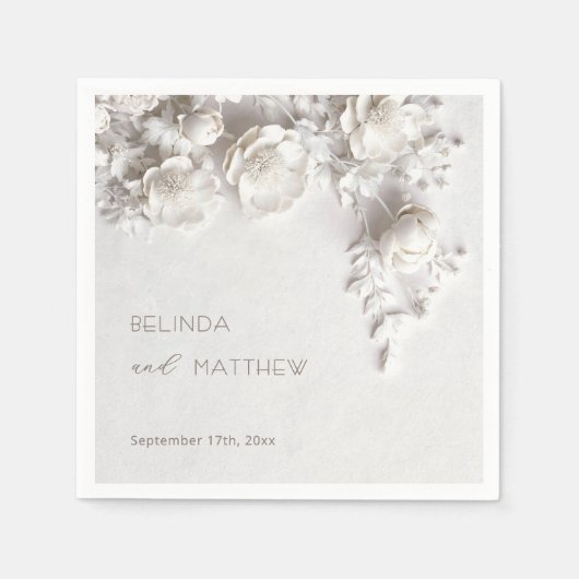 White 3D Flowers Roses Minimalist Wedding  Servet (Voorkant)