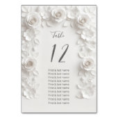 White 3D Roses Wedding Guest Names Kaart (Achterkant)