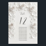 White 3D Roses Wedding Guest Names  Kaart<br><div class="desc">White 3D flowers roses arch wedding seating chart guest names.</div>
