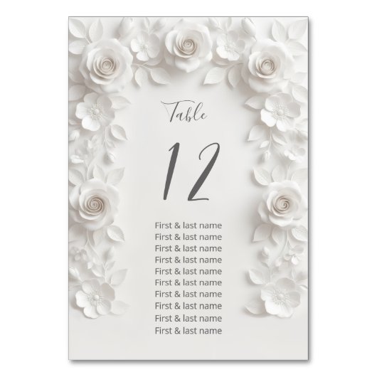 White 3D Roses Wedding Guest Names Kaart (Voorkant)