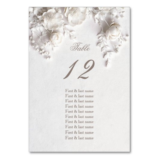 White 3D Roses Wedding Guest Names  Kaart (Voorkant)