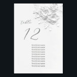White 3D Roses Wedding Guest Names  Kaart<br><div class="desc">White 3D flowers roses wedding seating chart guest names.</div>