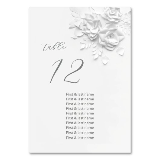 White 3D Roses Wedding Guest Names  Kaart (Voorkant)