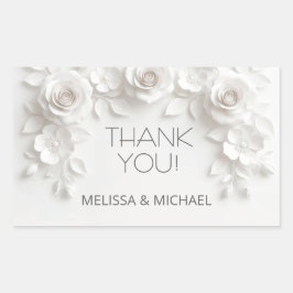 White 3D Roses Wedding Thank You Rechthoekige Sticker