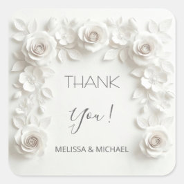 White 3D Roses Wedding Thank You Vierkante Sticker