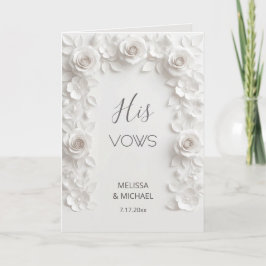 White 3D Roses Wedding Vow Card Kaart